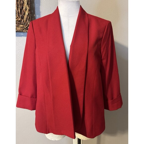 Kasper Separates Suit Jacket Blazer 14 Red Open Front 3/4 Long Sleeve NEW - Picture 4 of 11